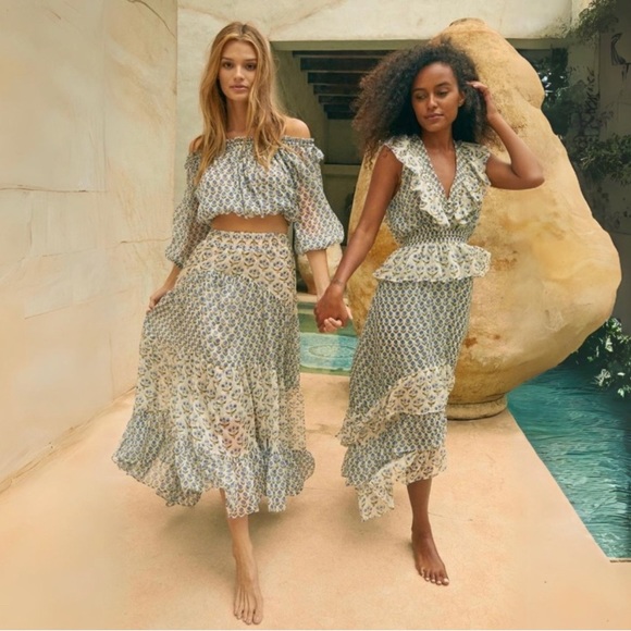 Misa Los Angeles Eva Crop Top + Maria Maxi Skirt Two-Piece Set Pura Vida Flora. - Picture 1 of 12